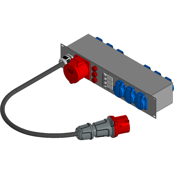 BELBOX BB-3221-1MR, устройство распределительное 19", вход CEE-380В/32А, выход 1xCEE-380В/32A + 9хSCHUKO-220В/16А, индикаторы