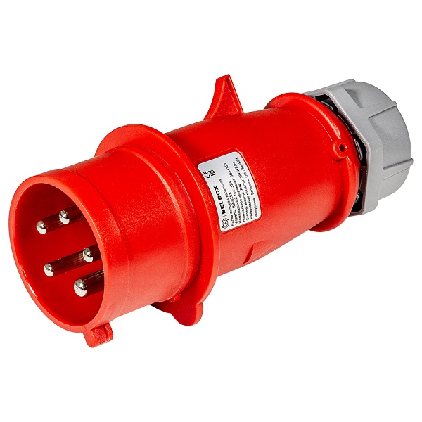 BELBOX BB-025X, вилка силовая кабельная, 32А, 380В, 5P, 3P+N+E, IP44, красная