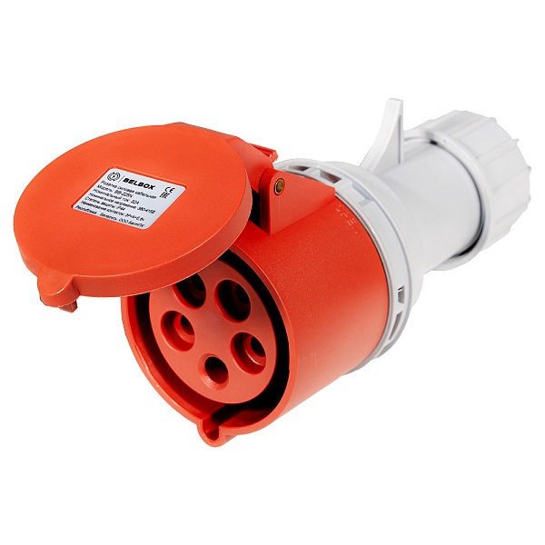 BELBOX BB-225N, розетка силовая кабельная, 32А, 380В, 5P, 3P+N+E, IP44, красная