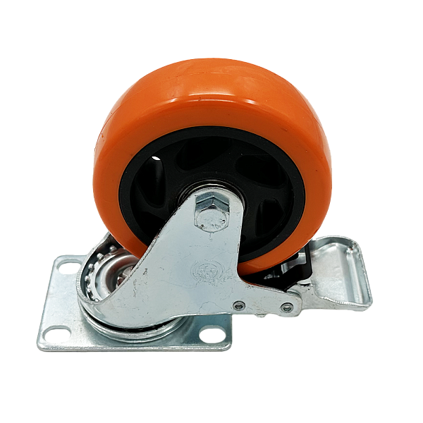 BELCASE BC-100PVC-B, колесо поворотное, с тормозом, диаметр: 100мм., оранжевое